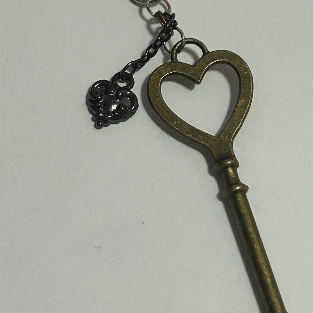 Heart Shaped Key, Bag Charm, Cellphone Charm, or Keychain Pink and Bronze